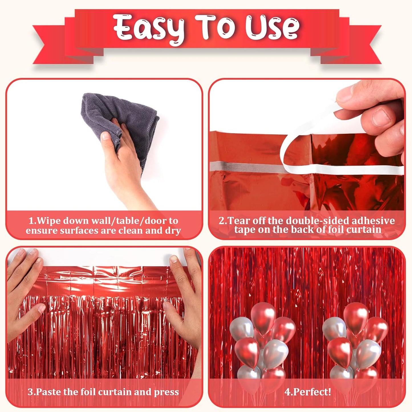 3 Pack 3.3 x 6.6 ft Red Foil Fringe Backdrop Curtains, Tinsel Streamers Party Decorations, Fringe Backdrop for Birthday, Baby Shower, Gender Reveal, Graduation