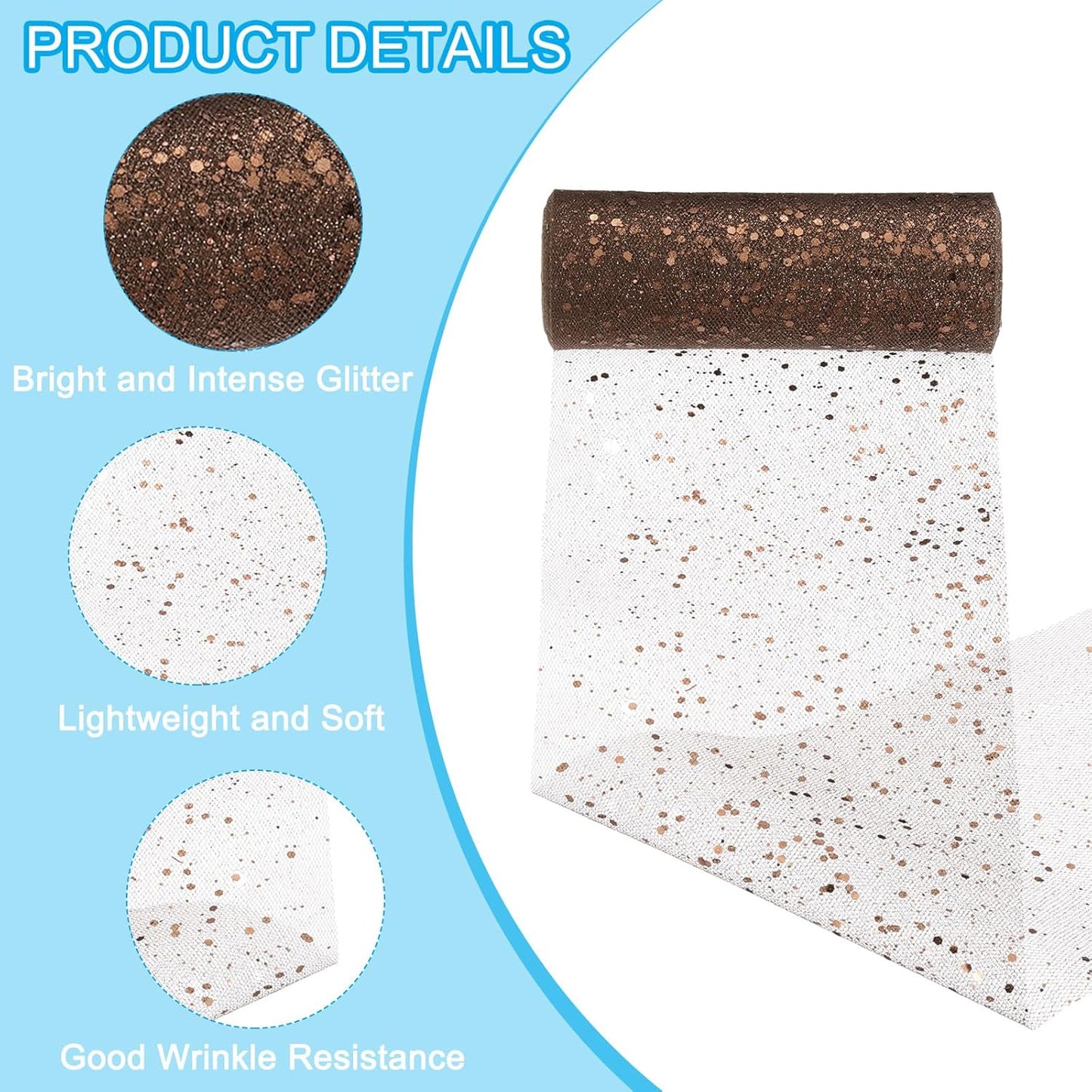 PATIKIL Tulle Fabric Rolls, 6 Inch by 10 Yards Fabric Spool Tulle Sparkling Ribbon Netting Sequin for DIY Tutu Skirts Crafts Wedding Party Decorations, Coffee