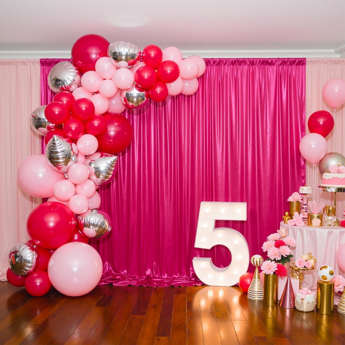 gogoparti 10x10FT Hot Pink Sequin Backdrop Curtain - 2 Panels of 5x10FT Wrinkle-Free Glitter Drapes for Photography, Birthdays, Weddings & Graduations