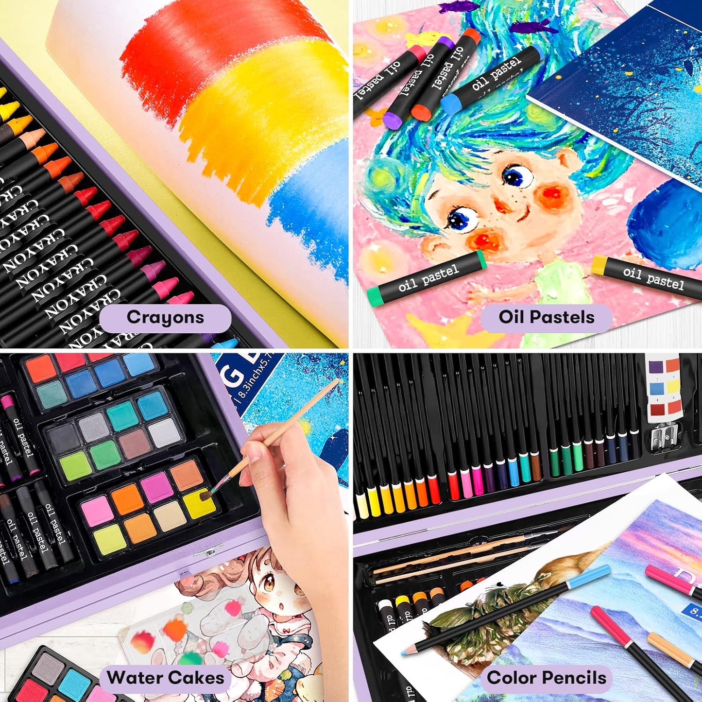 Stocking Stuffers for Kids Teens Adults, Birthday Party Art Supplies, Christmas Gifts for Teenagers, 150-Pack Wooden Art Set Crafts Drawing Painting Kit with 1 Coloring Book, 2 Sketch Pads