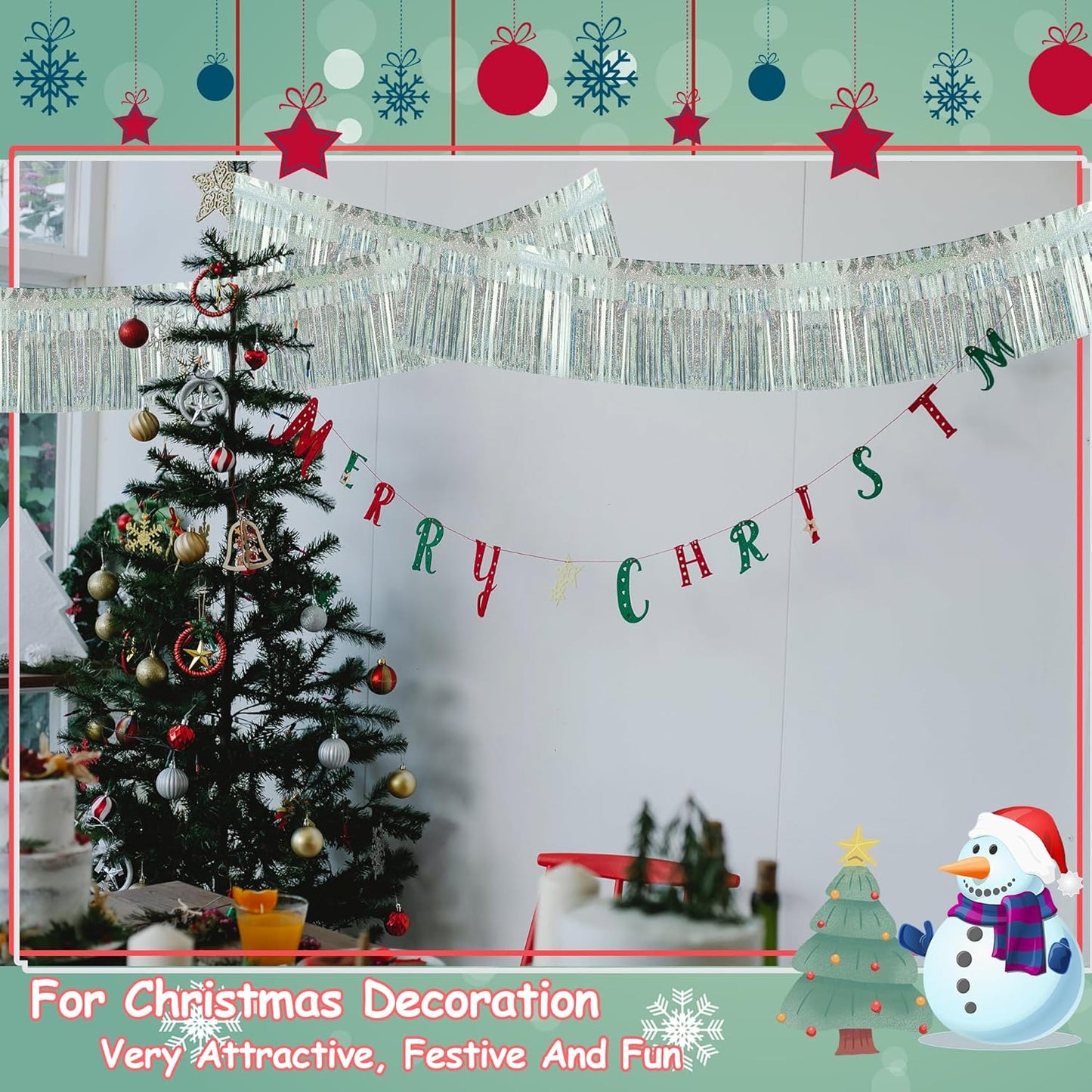 4 Pack Each 10 Feet Glitter Silver Parade Float Decorations for Trailer Car, Glitter Foil Fringe Metallic Tinsel Streamers Banner Garland for Graduation Weeding Homecoming Birthday(Glitter-Silver)