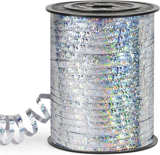 Silver Curling Ribbon, 500 Yard Shiny Metallic Curly Gift Ribbon for Wrapping, Balloons, Flowers