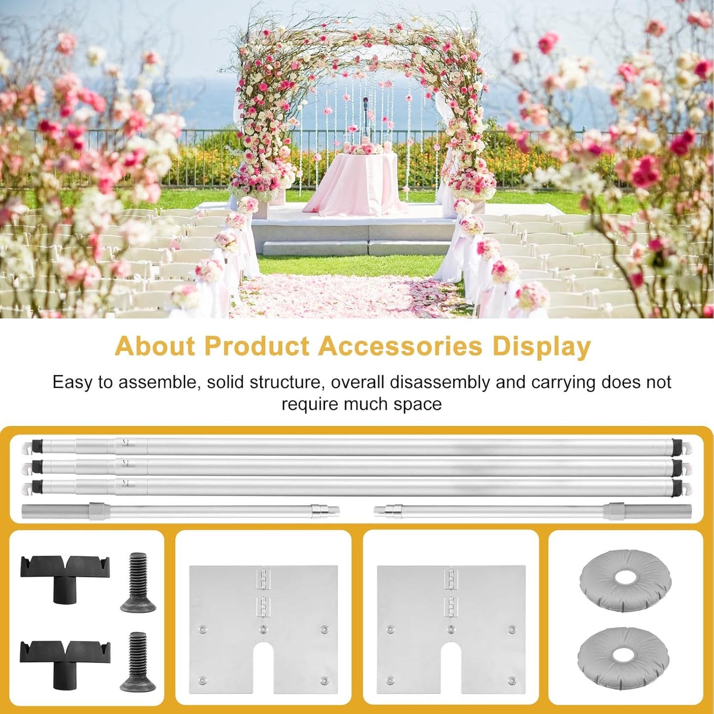 Jiang&Rong 10x10Ft Three Crossbar Backdrop Stand - Heavy Duty Adjustable Metal Frame with Drape Kit, Photographic Studio Backdrop Stand for Wedding, Birthday Party, Banquet Decorations, Events