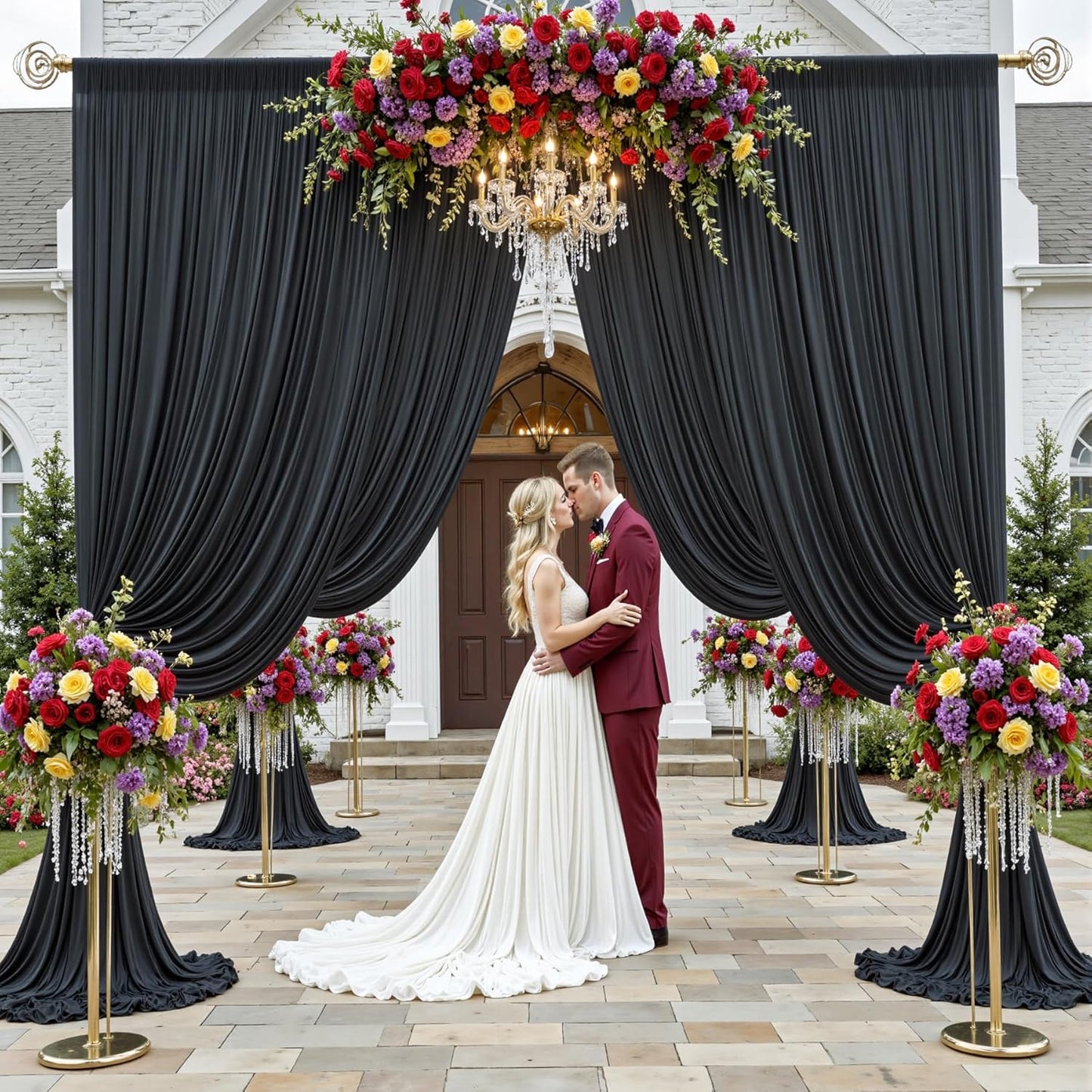 20x12ft Wrinkle Free Black Backdrop Curtain for Wedding Parties, 4 Panels 5×12 ft Long Soft Silky Polyester Fabric Backdrop Drapes Black Photo Back Drop Curtains for Party Photography Background Cloth