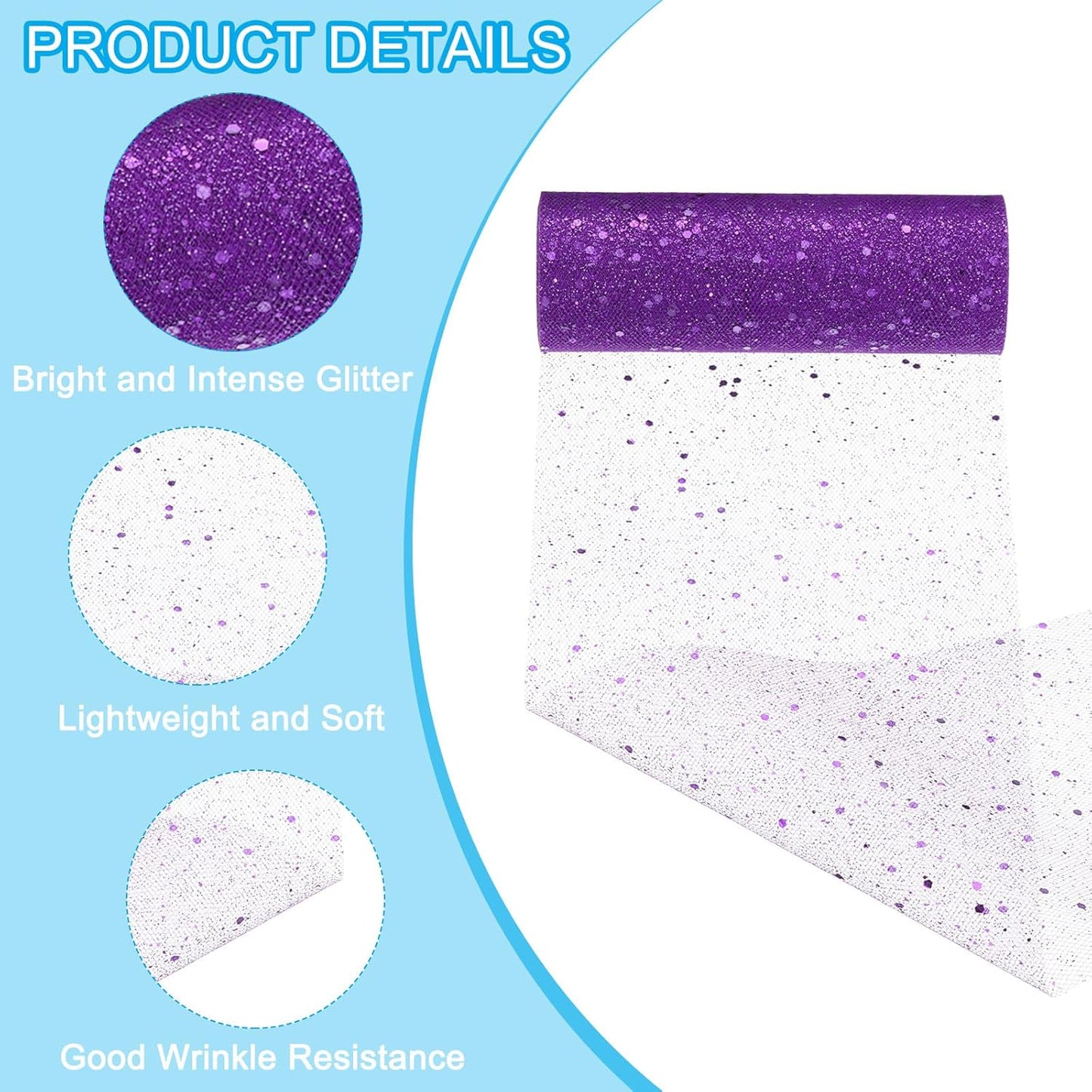 PATIKIL Tulle Fabric Rolls, 6 Inch by 10 Yards Fabric Spool Tulle Sparkling Ribbon Netting Sequin for DIY Tutu Skirts Crafts Wedding Party Decorations, Dark Purple