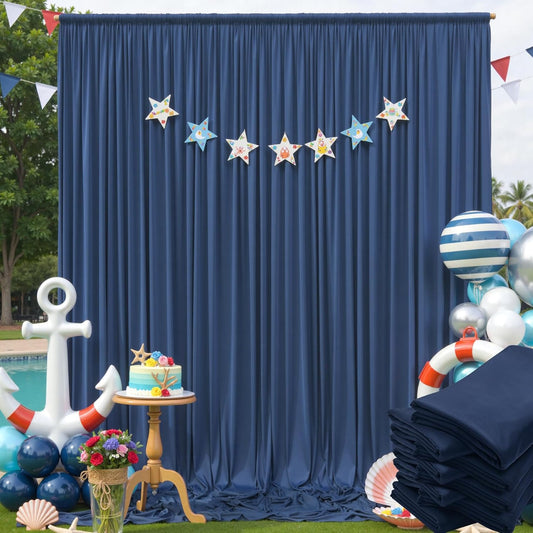 40×12ft Navy Blue Wrinkle Free Backdrop Curtain for Wedding Parties, 8 Panels 5×12ft Long Soft Silky Polyester Backdrop Drapes Photo Back Drop Curtains for Birthday Photography Background Cloth