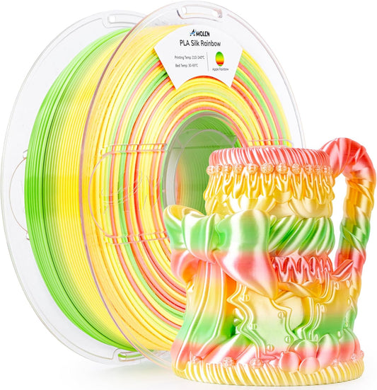 AMOLEN Silk PLA 3D Printer Filament, Shiny Multicolor Rainbow PLA Filament 1.75mm, Gradient Color Change PLA 3D Printing Filament for Most FDM 3D Printer, Red Green Yellow, 1kg (2.2lbs)
