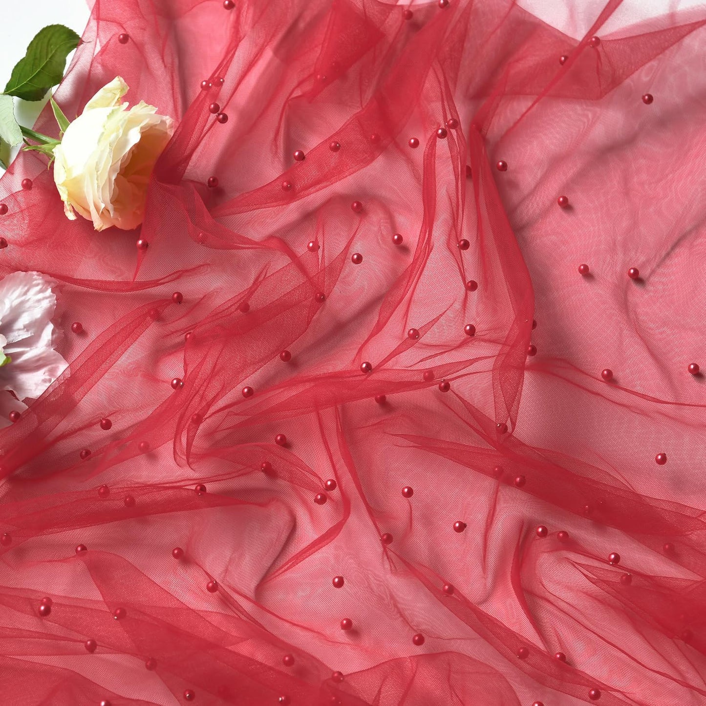 Artoid Mode Pearl Red Gauze Table Runner 59x120 Inch , Seasonal Sheer Kitchen Dining Holiday Wedding Birthday Baby Shower Table Decor for Home Party