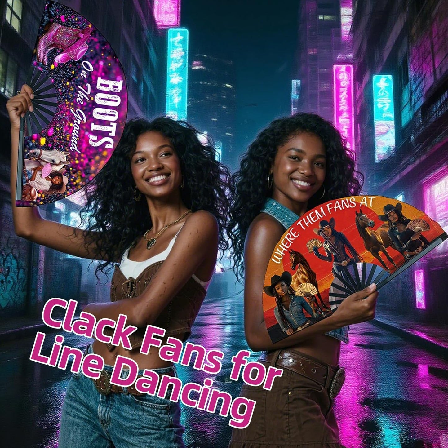 Boots on The Ground Hand Fan,2 Pack Clacking Fans for Line Dancing Folding Hand Classic,13'' Large Where Them Fans at Line Dance Popping Fan for Dance,Festival,Performance,Party