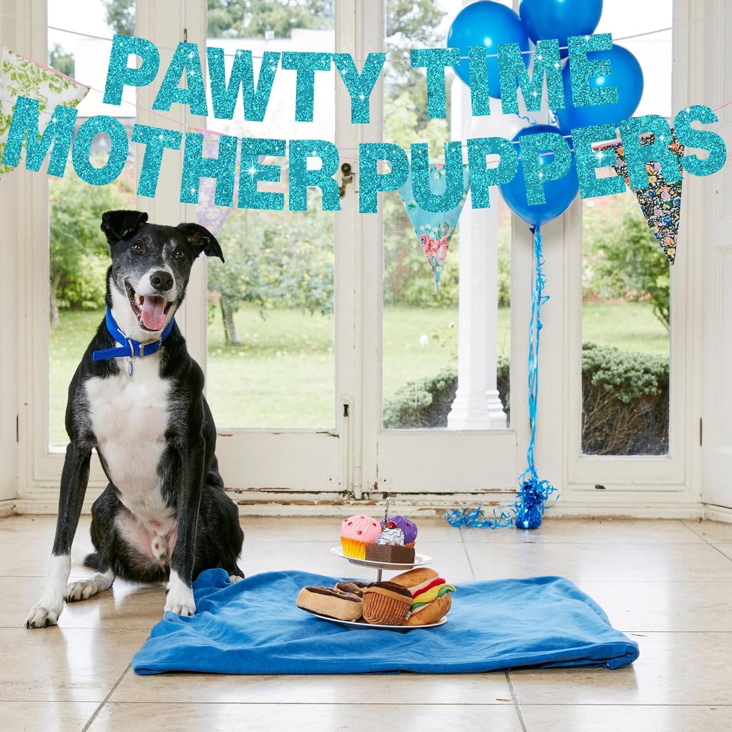 BEISHIDA 116 PCS A-Z Glitter Lake Blue DIY Letter Banner Kit Make Your Own Banner，Including 111 Letters and Numbers 3 Rope and 2 Threading Device,Customized for Birthday Graduation Wedding Party Decor