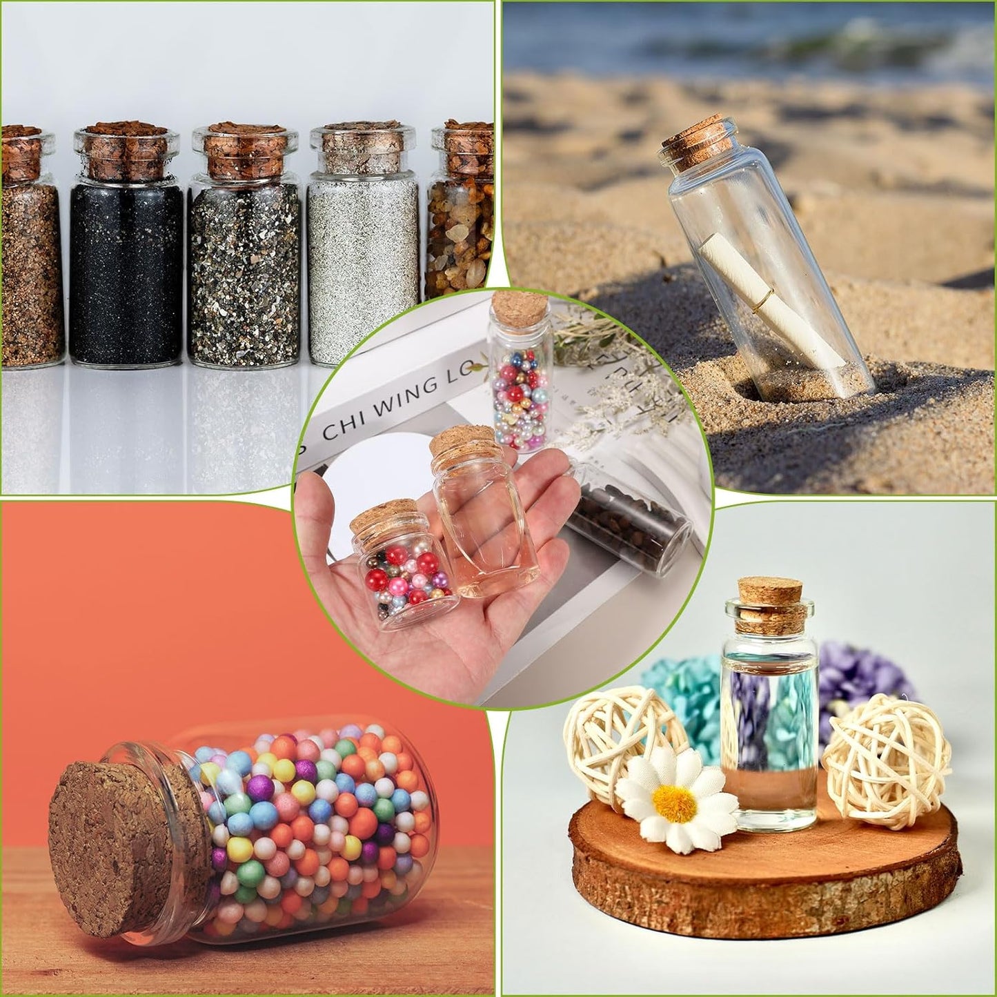 uxcell 10Pcs Mini Glass Bottles with Cork Stoppers, 20ml Small Clear Bottles Glass Empty Jars Vials for DIY Crafts Party Wedding Decor Favors