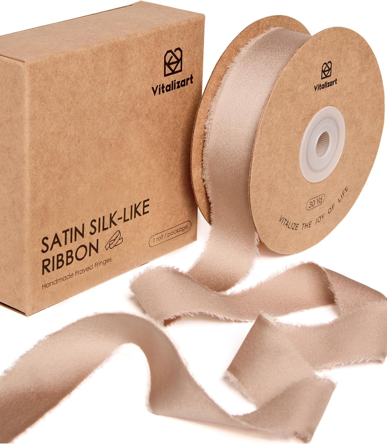 Vitalizart Silk Satin Ribbon 1 inch x 30 Yard Nude Handmade Frayed Ribbons for Gift Wrapping Baby Shower Wedding Bridal Bouquets Holiday Decor
