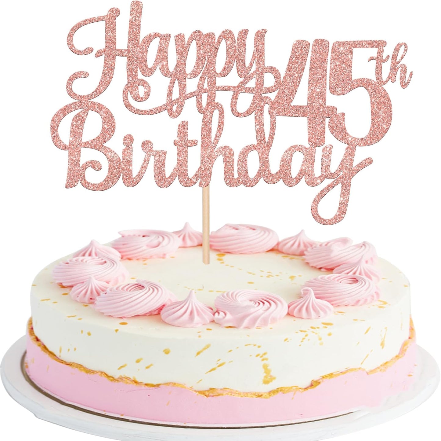 1 PCS Happy 45th Birthday Cake Topper Glitter Cheers to 45 Years Birthday Cake Pick 45 Fabulous Cake Decoration for Happy 45th Birthday Theme Party Decorations Supplies Rose Gold