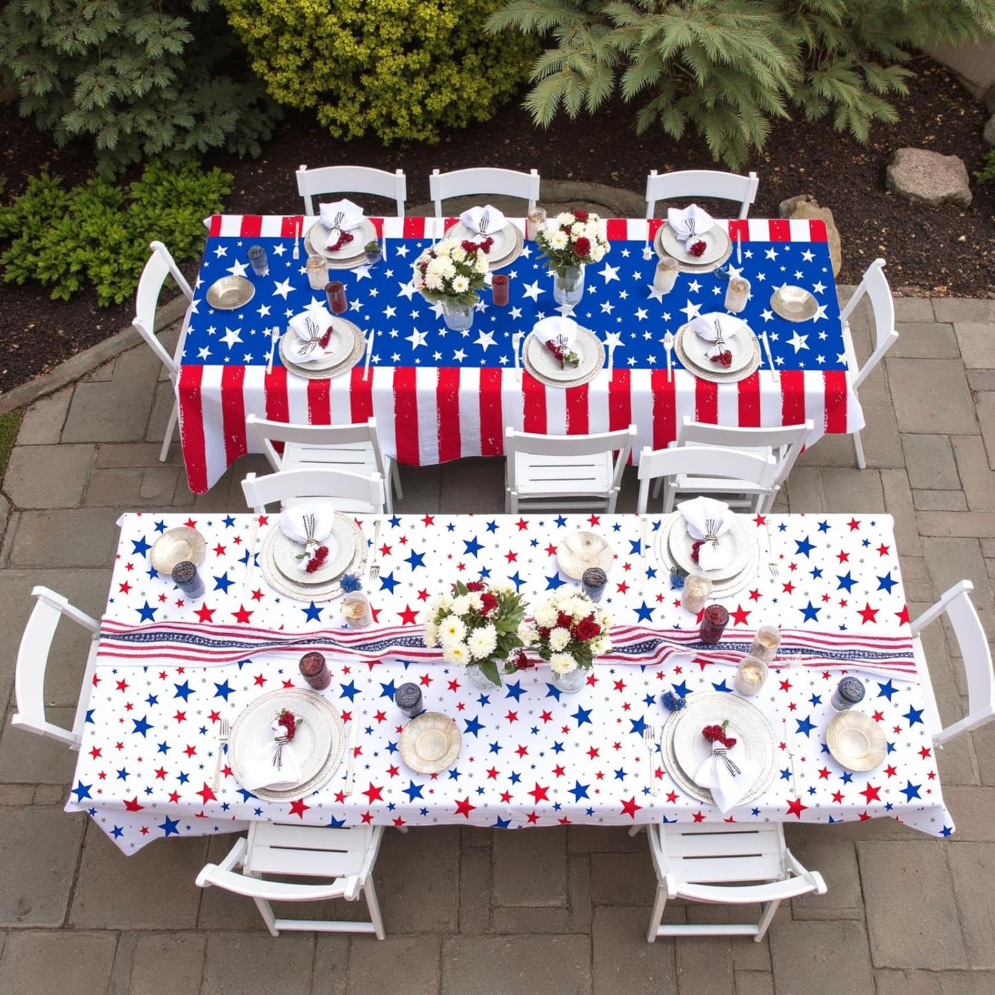 Gatherfun 4th of July Party Supplies Set- American Flag Patriotic Theme Kit for Independence & Election Day Decorations, Disposable Plastic Tablecloth - for Patriotic & 4th of July Decorations,2PCS