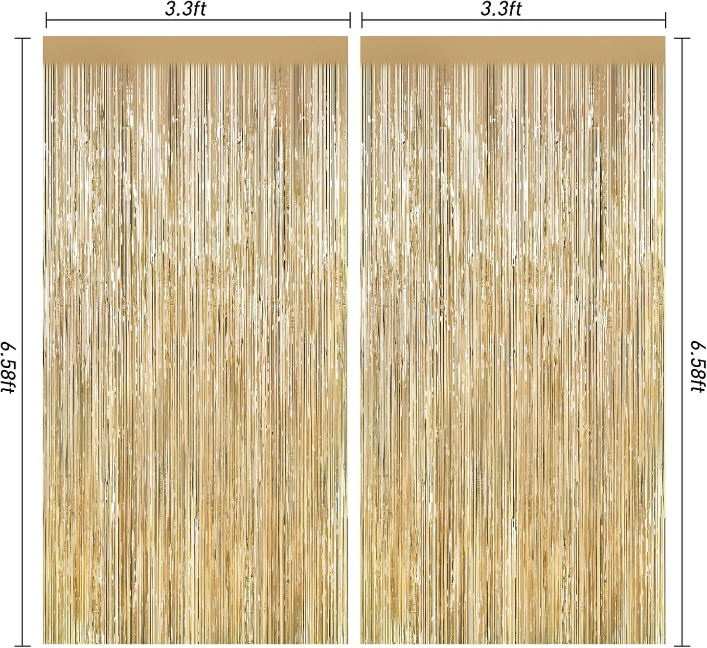 2Pack Champagne Gold Backdrop Birthday Decorations Foil Curtain Backdrop Gold Streamers Dance Party Decors Photo Booth Props for Bachelorette Decors Christmas Halloween New Years Eve Party Supplies