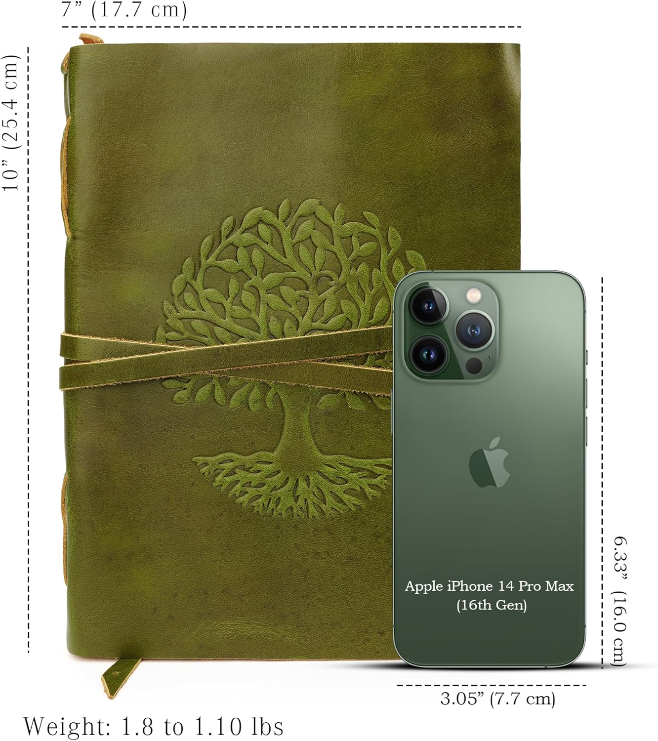 LUXEORIA Tree Of Life Leather Journal for Women and Men, Handcrafted Leather Journal for Writing Womens, Sketchbook, Travel Diary with Unlined Deckle Paper, Mint Green 7x10