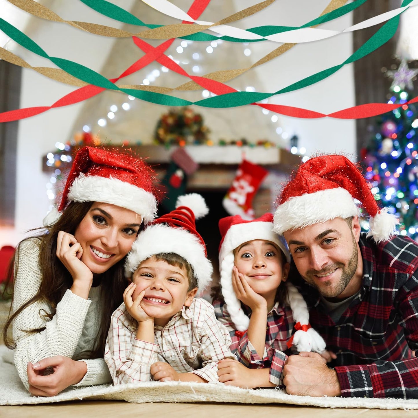 Crepe Paper Streamers 8 Rolls 656ft, Pack of Green, Red, Gold, White Party Streamers for Christmas Decorations, Streamers Party Decorations, Holiday Decorations Indoor (1.8 Inch x 82 Ft/Roll)