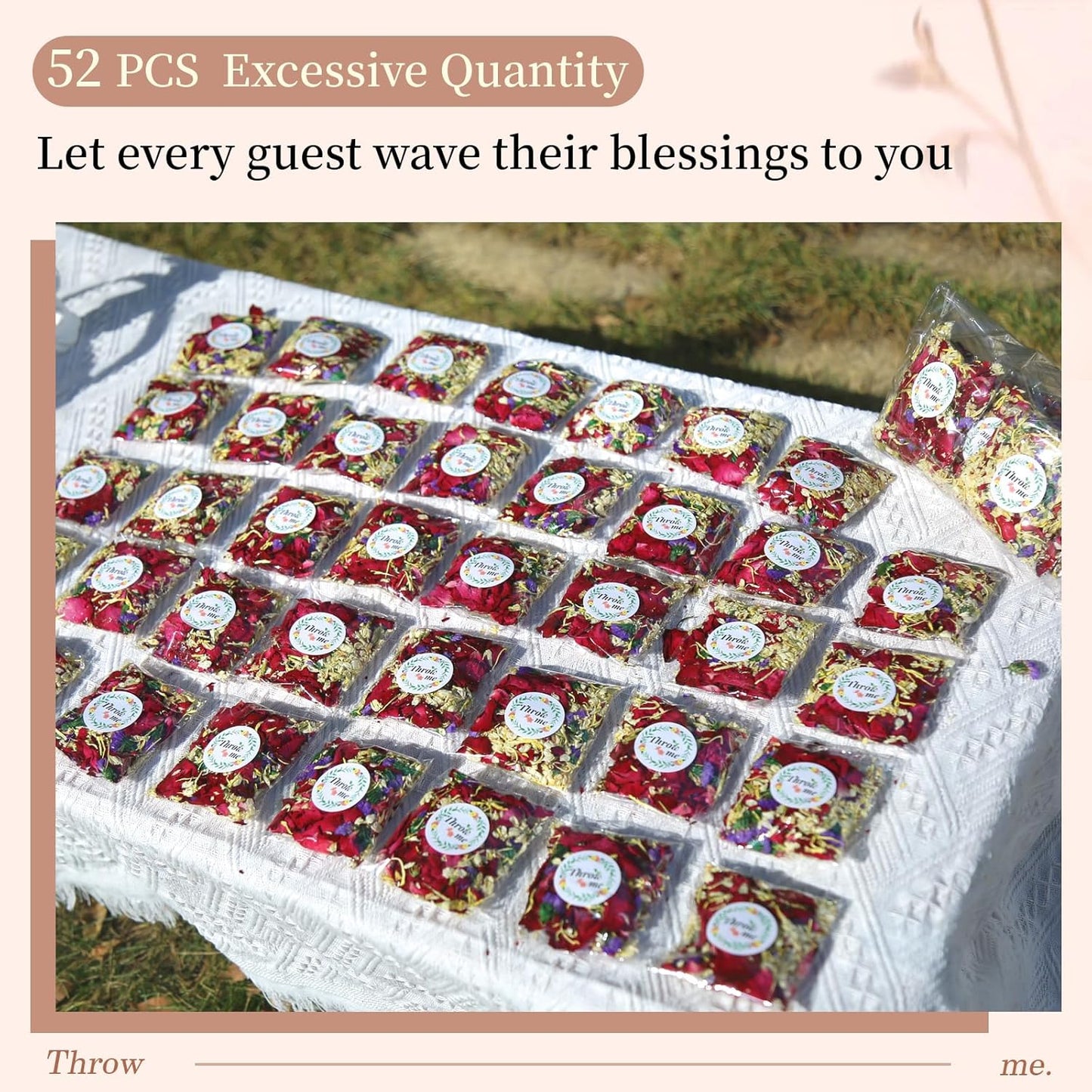 Oning 52 Pack Mix Biodegradable Confetti, Dried Flower Petals, Real Rose Petals for Weddings,Gifts, Wedding Confetti, Wedding Send Off Ideas, Dinner Table Centerpieces