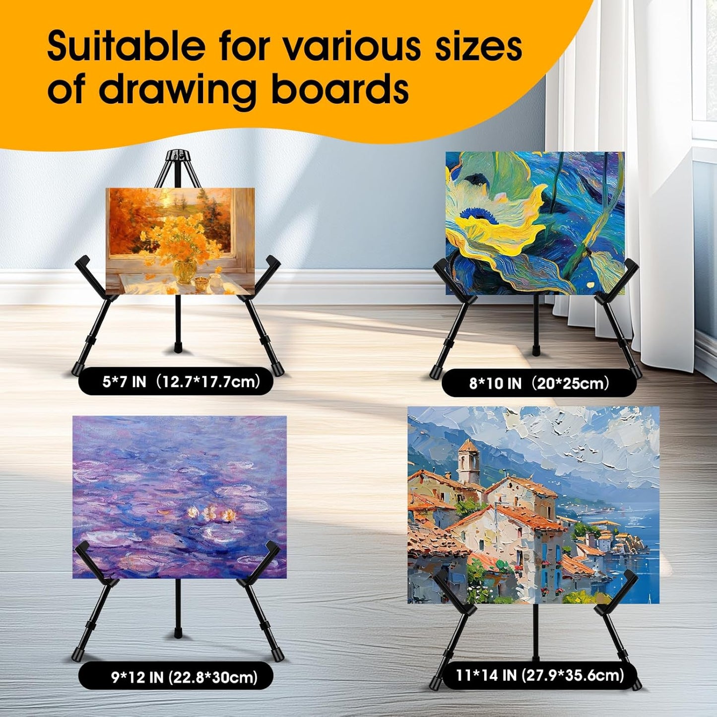 AROIC 12 Pack 14'' Tabletop Easels, Black Steel Table Top Easels for Display, Adjustable Portable Table Top Easel for Paintings, Signs, Posters,Frame Pictures(with 12 Bags)
