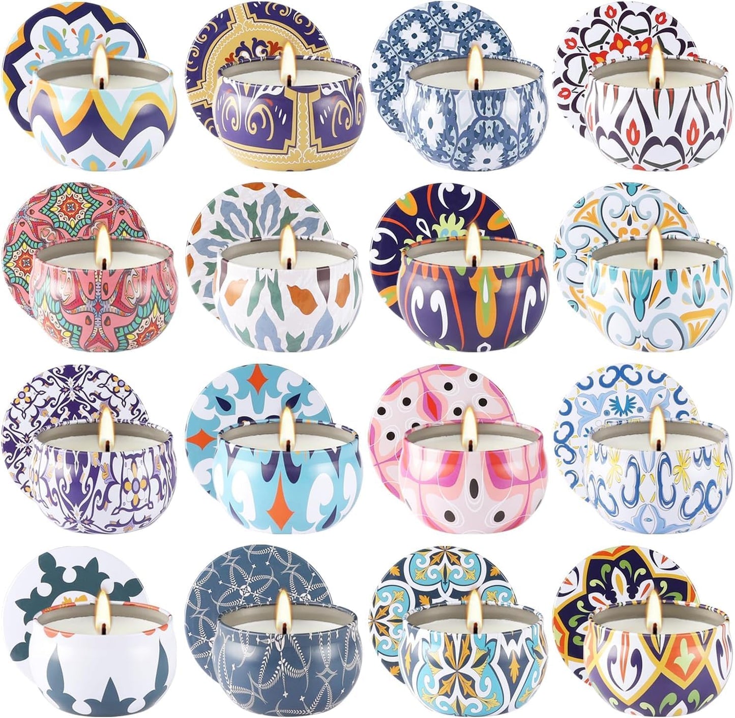 Scented Soy Wax Travel Tin Jar Candles - 2.5 OZ Gifts for Home, Mom - Christmas, Birthday, Thanksgiving, Mother's Day - 16 Pack