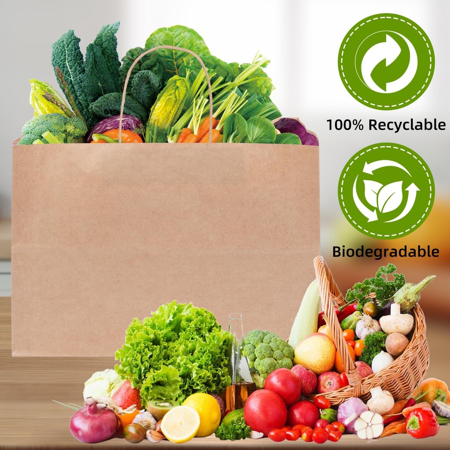 Johuivo Brown Paper Bags with Handles, 50 Pcs Brown Shopping Paper Bags, Recyclable Kraft Gift Bag and Retail Bag for Small Business, Grocery, Party Favors, 16x6x12 Inches