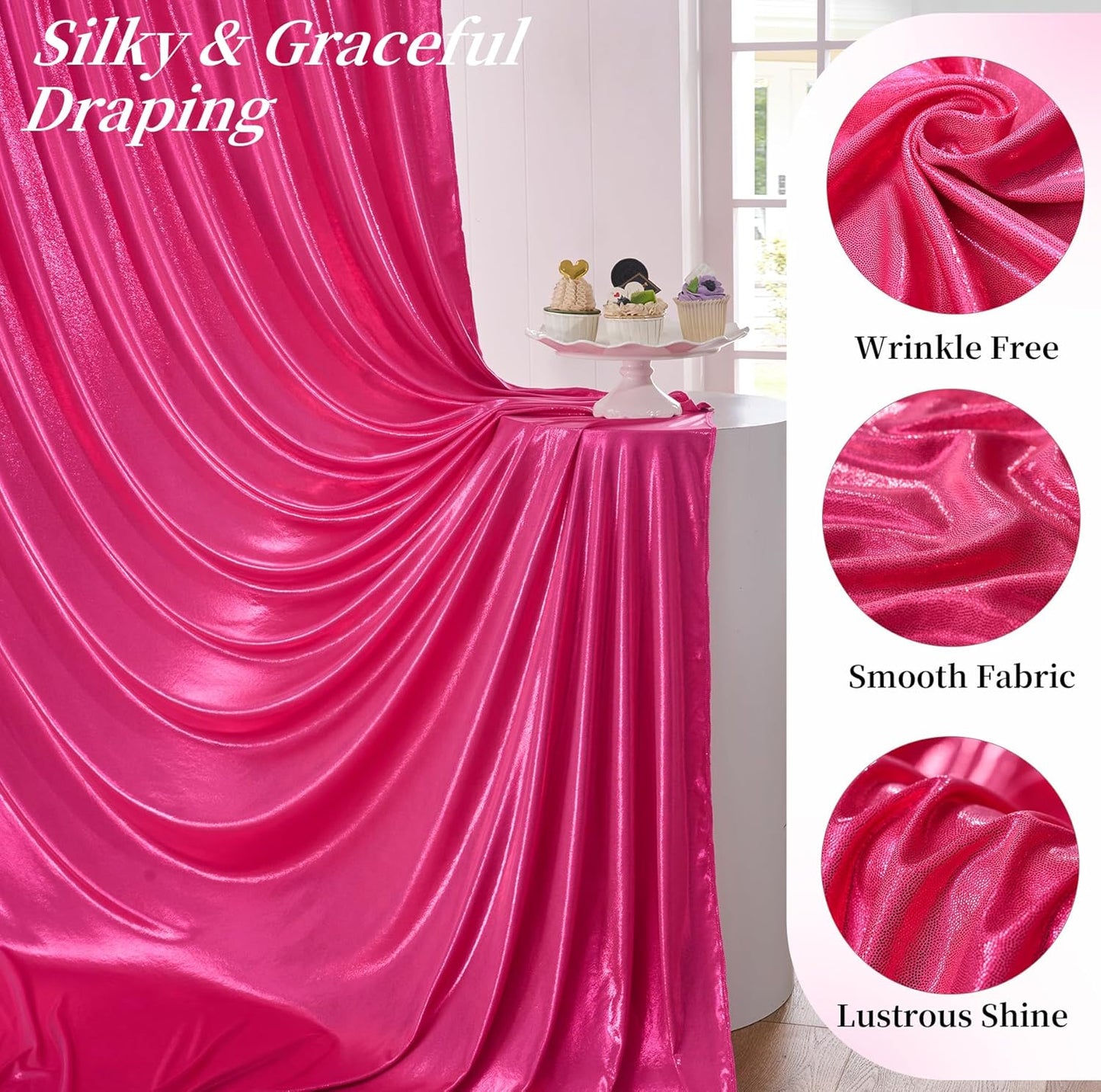 10ftx10ft Hot Pink Sequin Backdrop Curtain for Parties, Wrinkle Free Thick Glitter Sparkle Photo Backdrop Drapes 2 Panels 5x10FT Shimmer Back Drop Cloth for Wedding Birthday Photography Background