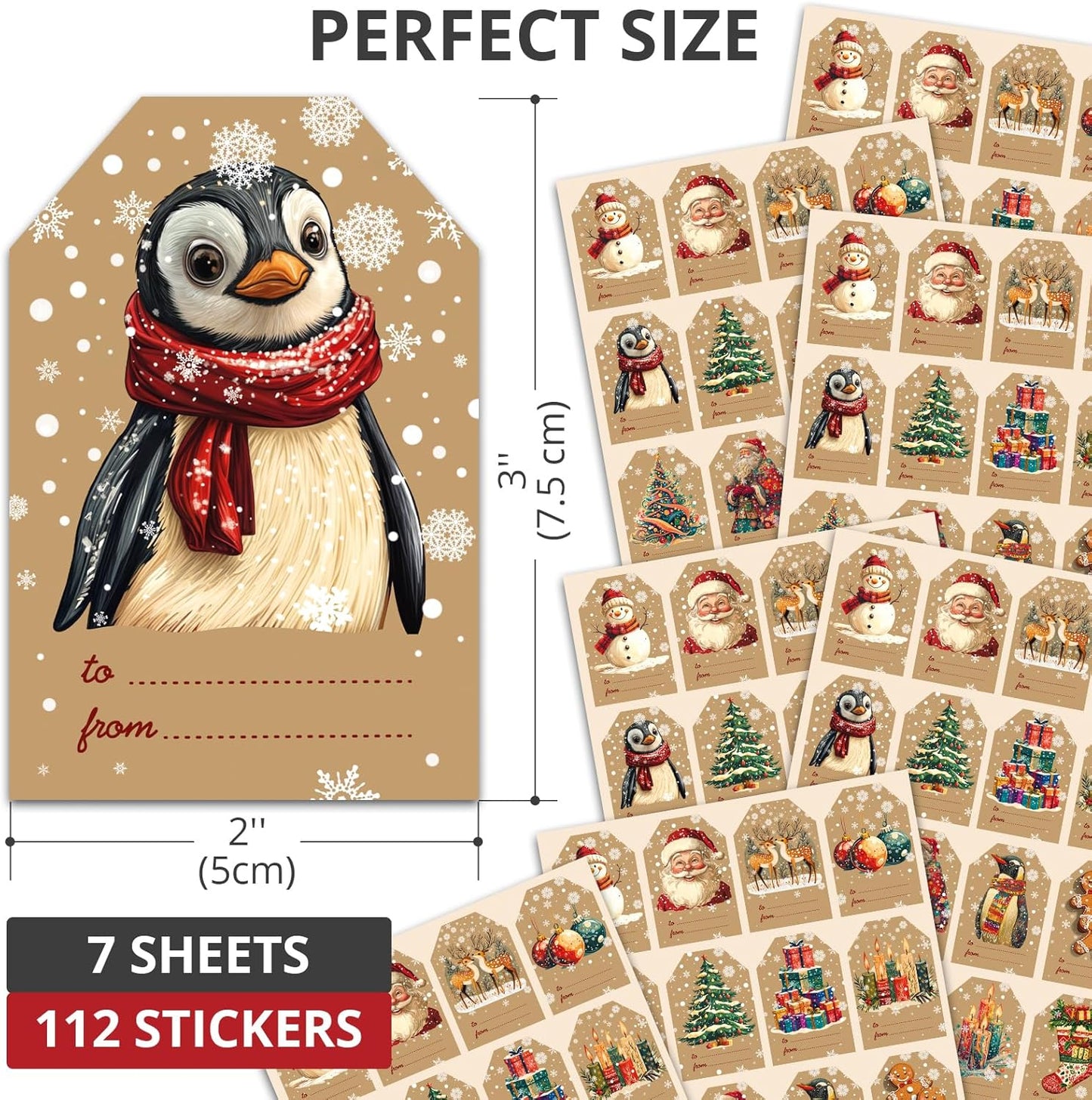 X-Protector Christmas Gift Tags 112 PCS - 3x2 in Christmas Wrapping Paper Name Tags - 5 Sheets of Self-Adhesive Xmas Present Labels Stickers - Peel and Stick Gift Wrap Tags!