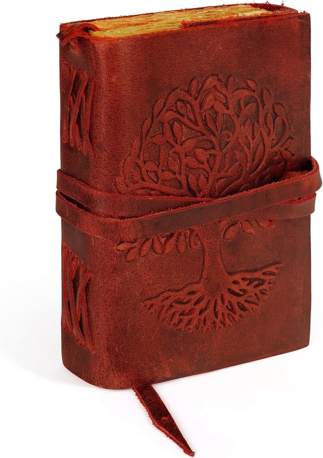 LUXEORIA Tree Of Life Leather Journal for Women and Men, Handcrafted Leather Journal for Writing Womens, Sketchbook, Travel Diary with Unlined Deckle Paper, Wine Red 5x7