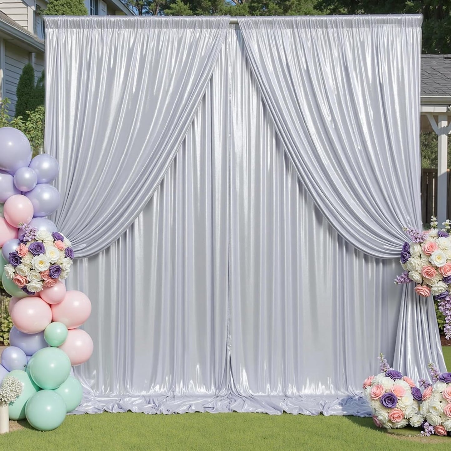 40x10 ft Wrinkle Free Silver Sequin Backdrop Curtain for Parties,Thick Not Fall Glitter Wedding Drapes Backdrop,4 Panels 5x10ft Shimmer Photo Wall Back Drop Cloth for Birthday Photography Background