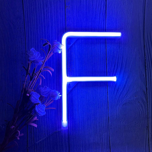 ENUOLI LED Blue Neon Letter Signs Night Light Battery or USB Operated LED Marquee Letters Neon Art Decorative Lights Wall Decor for Children Baby Room Christmas Wedding Party Decoration(F)