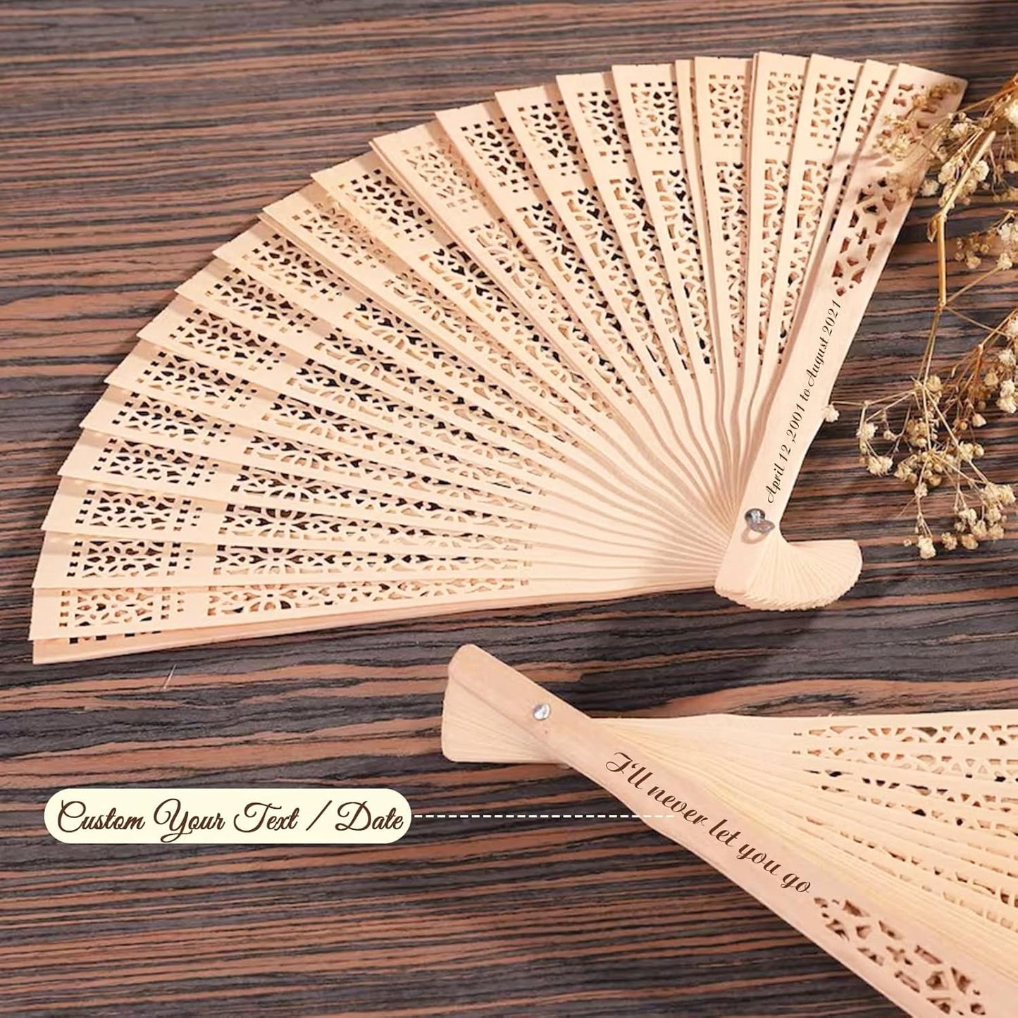 100Pcs Personalized Folding Hand Fans Custom Engraved Summer Wedding Fans,Personalized Wooden Fans Party Favor Bridal Shower Gifts for Guests