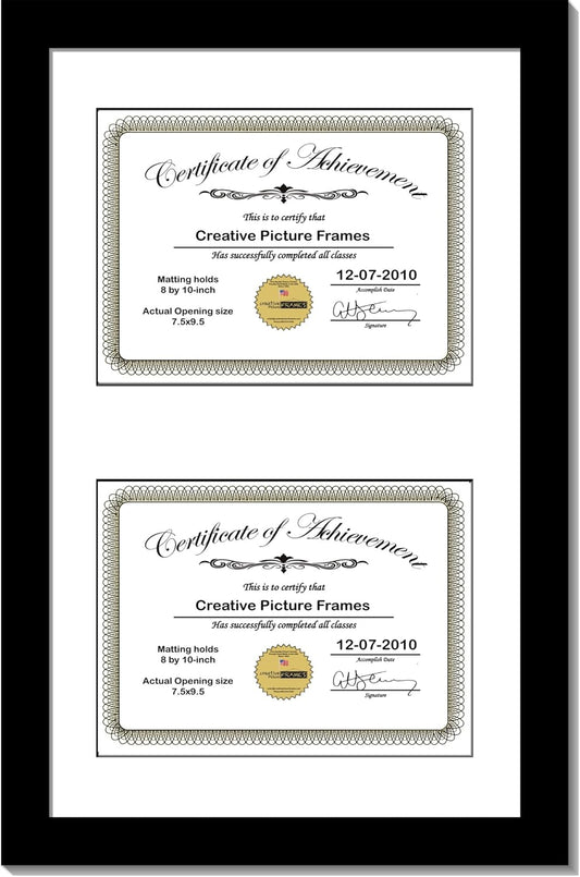 Creative Picture Frames 14X20Bk-W Black Vertical Double Diploma Frame With 2 Opening White Matting | Holds 2-8X10-Inch Documents With Installed Wall Hanger