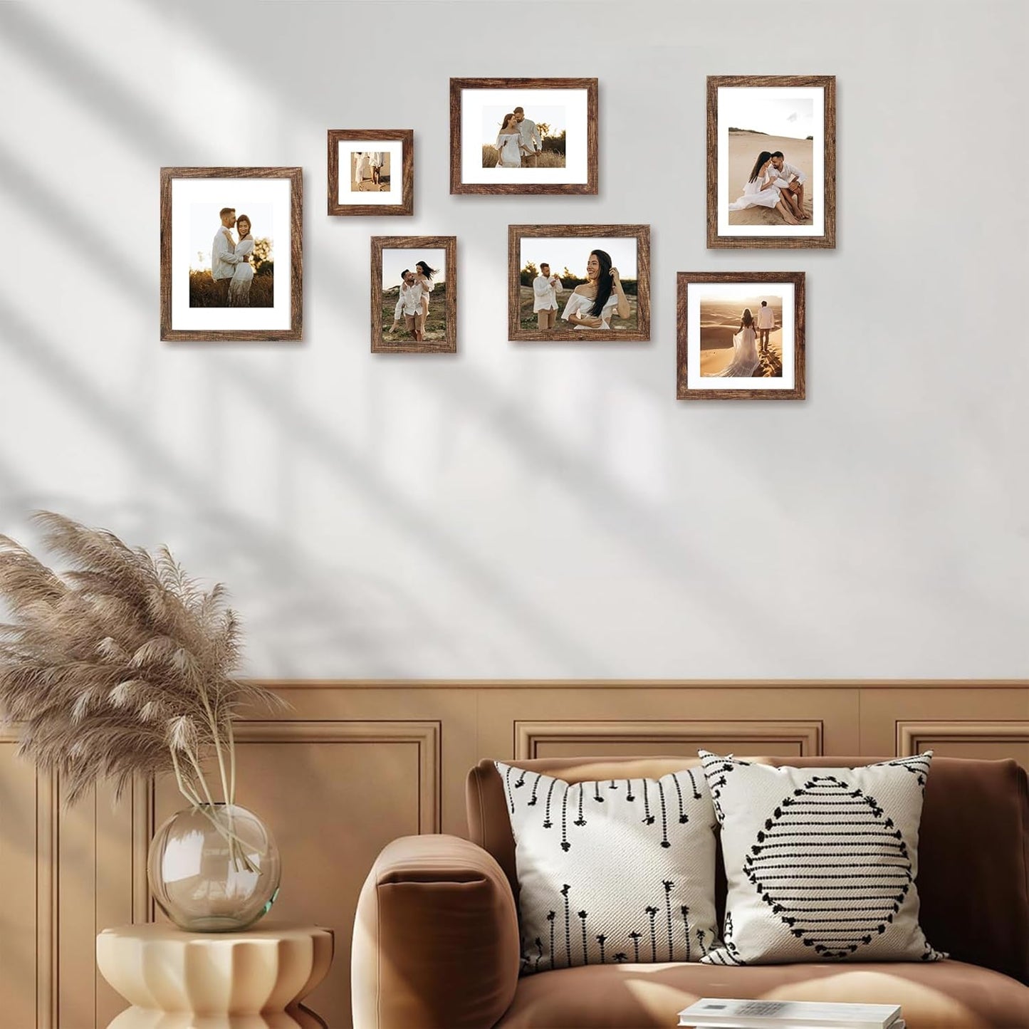 10x14 Picture Frame Set of 4 with Tempered Glass, Rustic Frame Display 8x12 Pictures with Mat or 10 x 14 Without Mat, Wooden Photo Frames for Wall Mounting