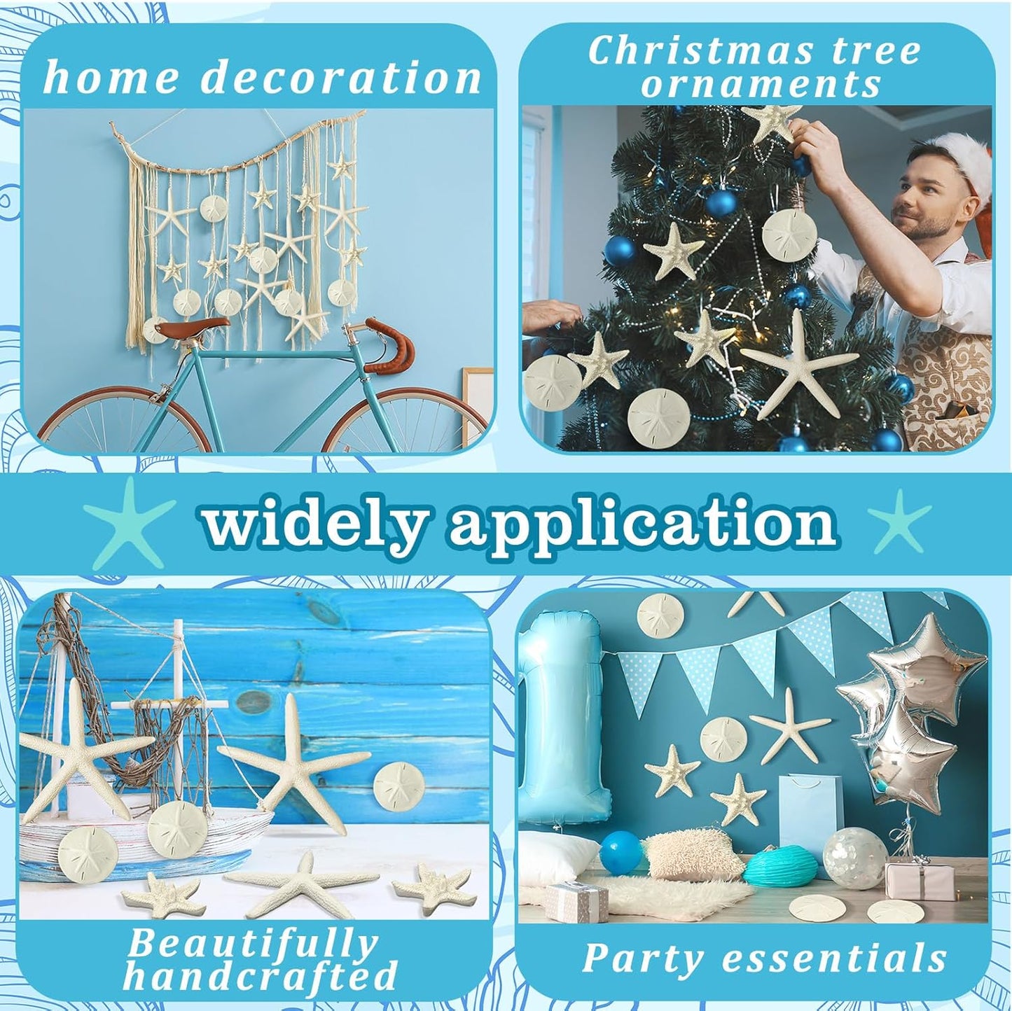 Queekay 30 Pieces Resin Starfish Sand Dollars 2.0 Inch 4.7 Inch Starfish 2.3 Inch Sand Dollars Crafts Ocean Themed Glittered Coastal Decorations for Summer Wedding Christmas Party Decor Supplies