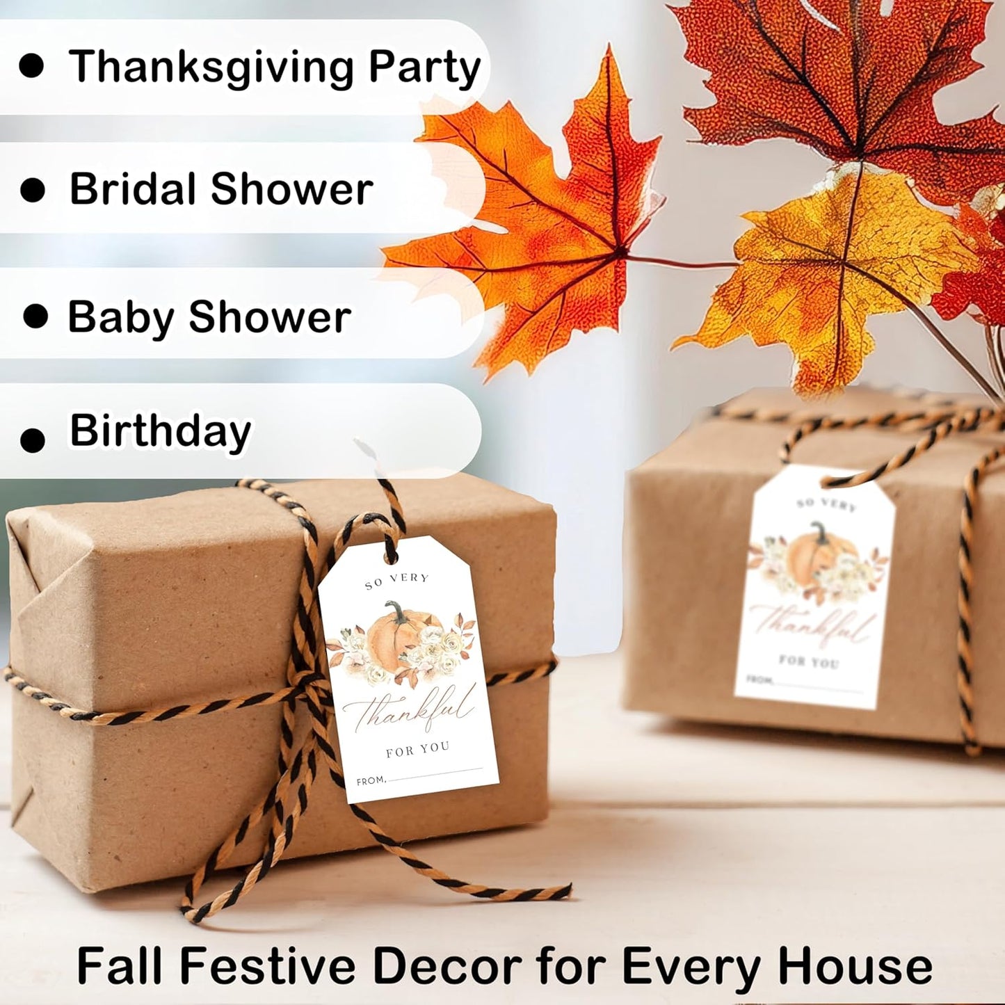 50 Pcs Fall Gift Tags, 2.1"×3.5" Autumn Florals Thank You Gift Tags for Party Favors, Pumpkin Thanksgiving Gifts Tags for Party Favor - B09