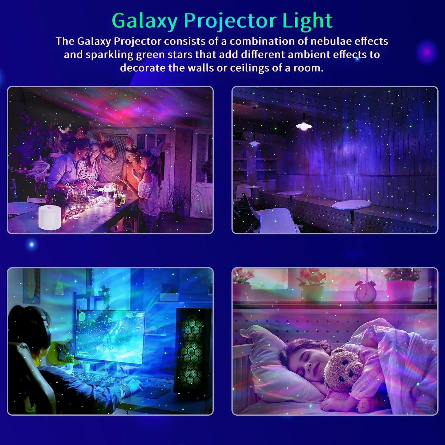 Galaxy Projector, Bedroom Star Projector, Galaxy Light Projector with Remote Control and Timer, Adjustable LED Light Colour, Brightness and Speed, Star Projector for Bedroom Parties.