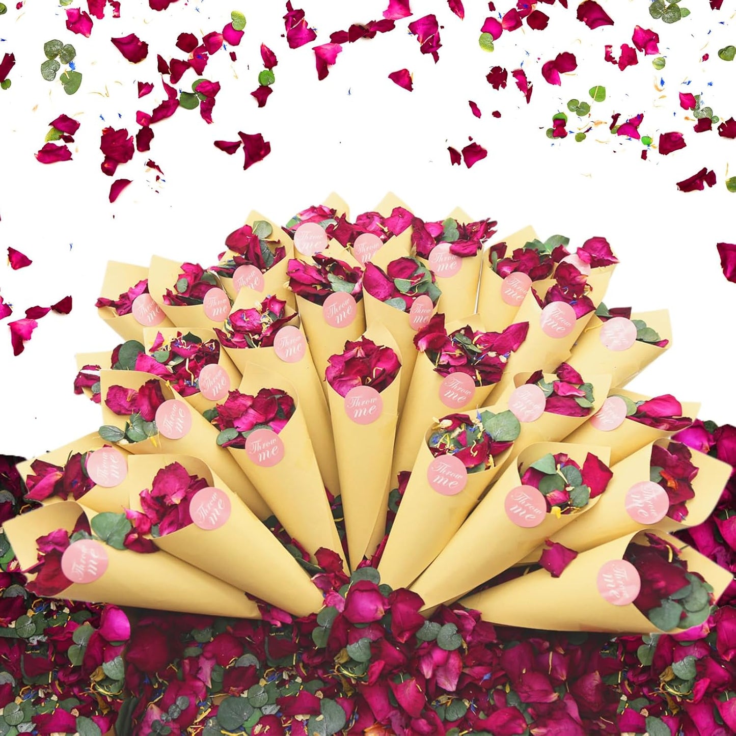 3 Quarts of Red Rose Petals and Eucalyptus Leaves Wedding Confetti with Delphinium, Jasmine, and Marigold for Christmas - Large Packaging for 30 Cups