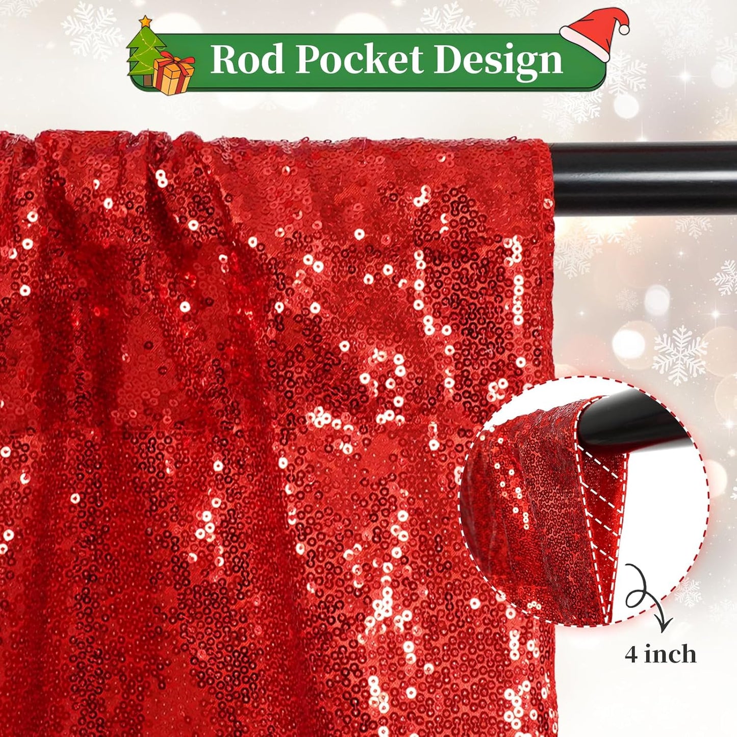 SquarePie Sequin Backdrop Curtain Non-Transparent Sparkly Background for Christmas Wedding Party 2FT x 8FT Red 2 Panel