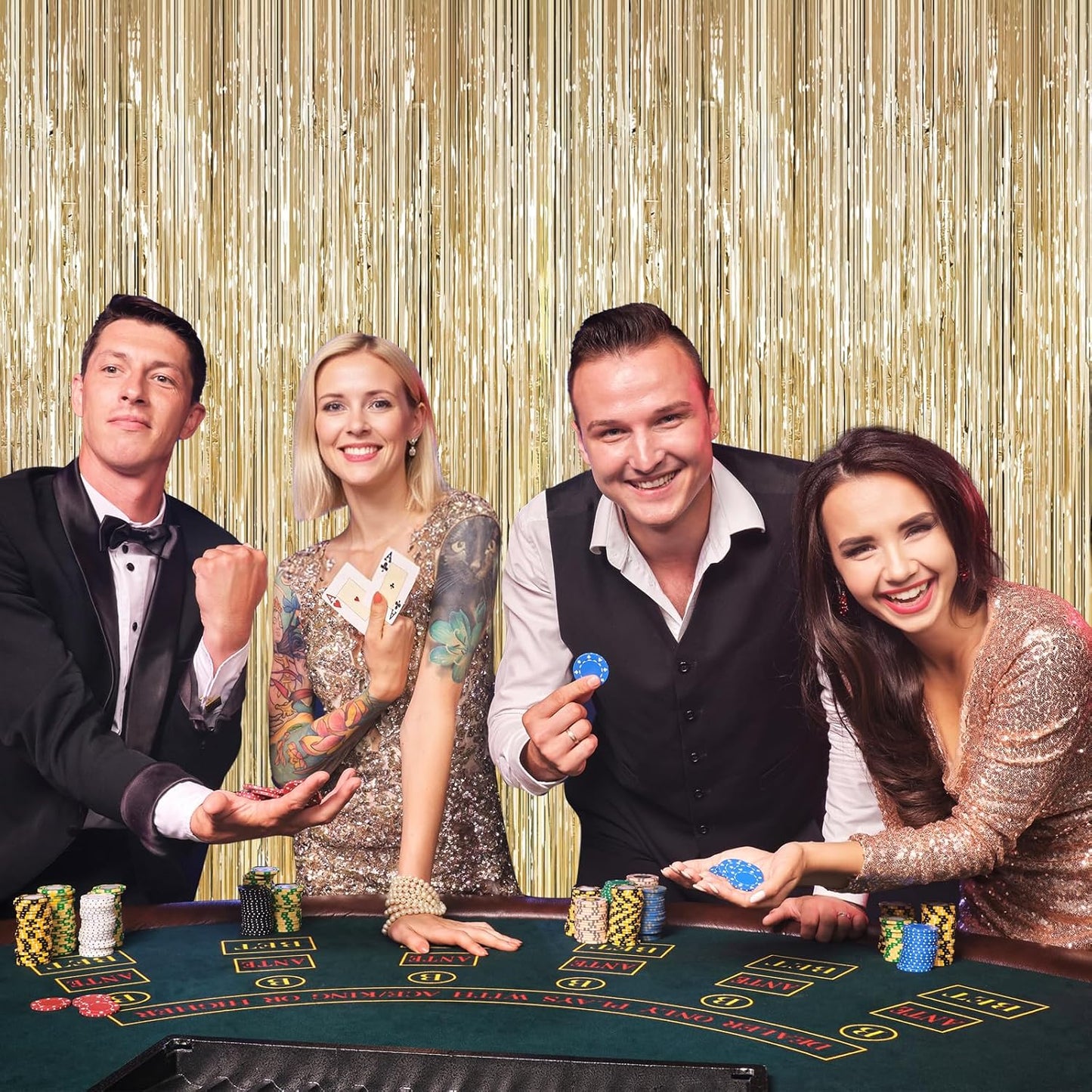 2Pack Champagne Gold Backdrop Birthday Decorations Foil Curtain Backdrop Gold Streamers Dance Party Decors Photo Booth Props for Bachelorette Decors Christmas Halloween New Years Eve Party Supplies