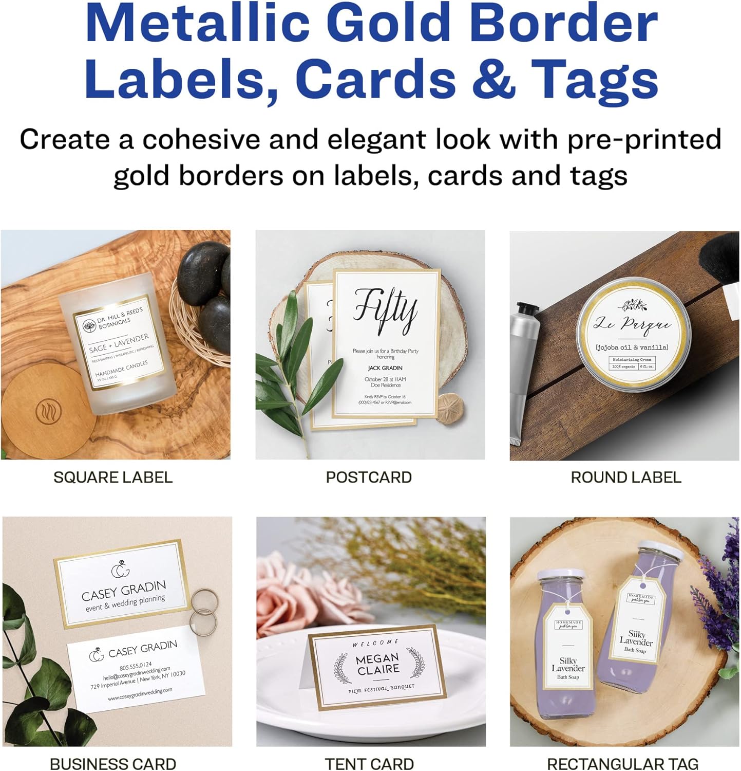 Avery Tags with Metallic Gold Borders and Strings, 2" x 3.5", 40 Total, Laser/Inkjet Printable Tags (3326)