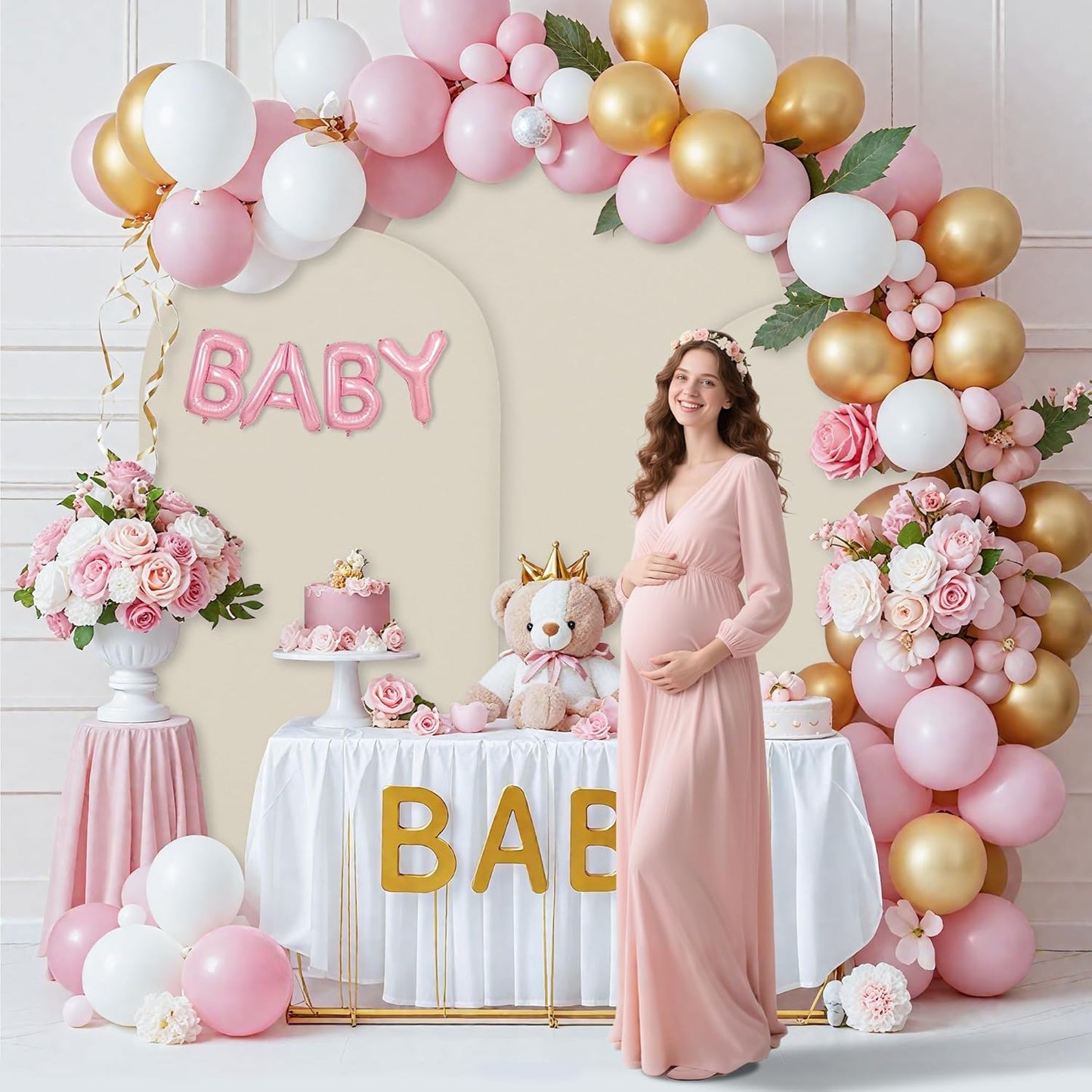 Wedding Arch Covers Arch Backdrop Cover Arch Stand Covers 7.2FT 6.6FT 6FT Set 3 Arch Cover Spandex Fabric Stretchy Backdrop for Wedding Birthday Party Decoration Baby Shower (Off-White)