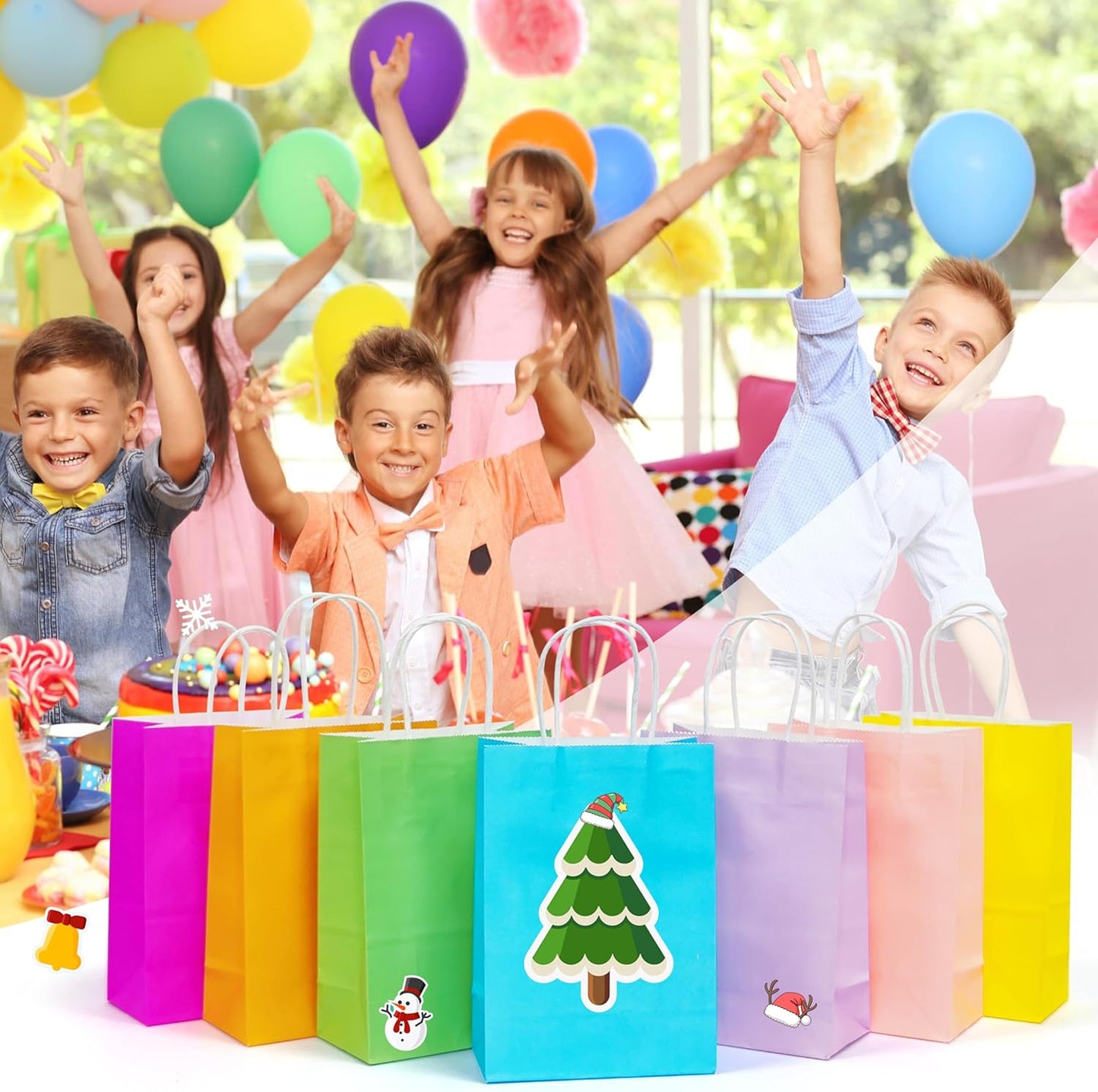 25 PCS Small Gift Bags Green Kraft Paper Bags with Handles for Party Favor (8.2 x 6 x 3.1 In)