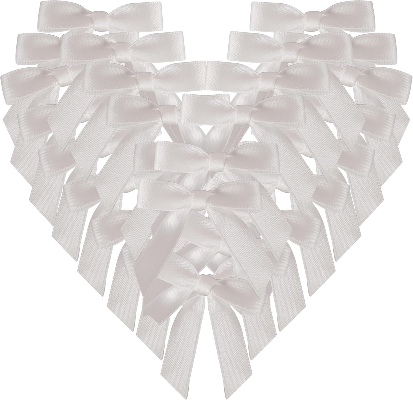 50pcs 1-1/2" Mini White Satin Ribbon Bows Without Twist Ties for Crafts Gift Wrapping Packing Christmas Decoration (White)