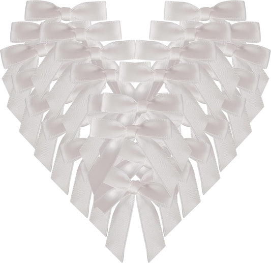 50pcs 1-1/2" Mini White Satin Ribbon Bows Without Twist Ties for Crafts Gift Wrapping Packing Christmas Decoration (White)