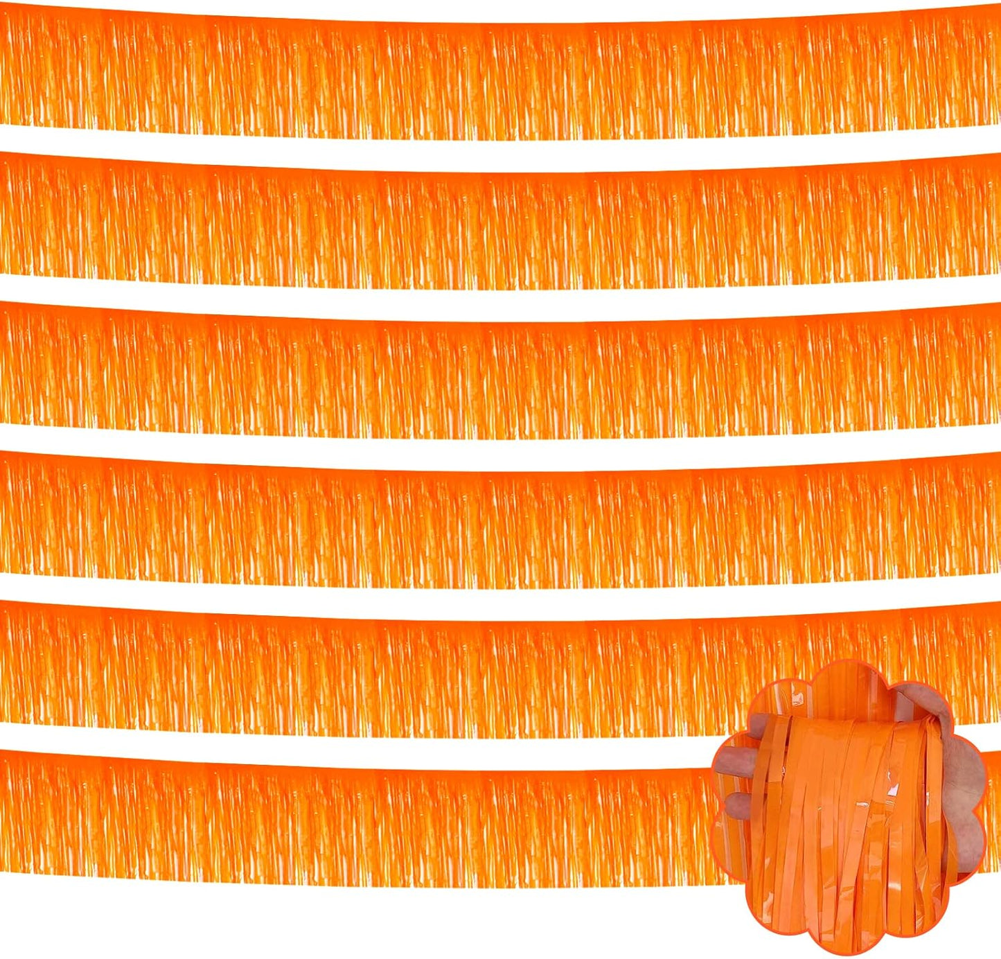 6 Pack 10 Feet Foil Fringe Garland Metallic Tinsel Streamers Banner Wall Hanging Backdrop Banner for Parade Floats, Thanksgiving, Christmas, Birthday, Halloween Party Decorations(Macaron Orange)