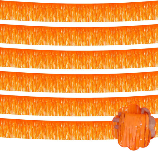 6 Pack 10 Feet Foil Fringe Garland Metallic Tinsel Streamers Banner Wall Hanging Backdrop Banner for Parade Floats, Thanksgiving, Christmas, Birthday, Halloween Party Decorations(Macaron Orange)