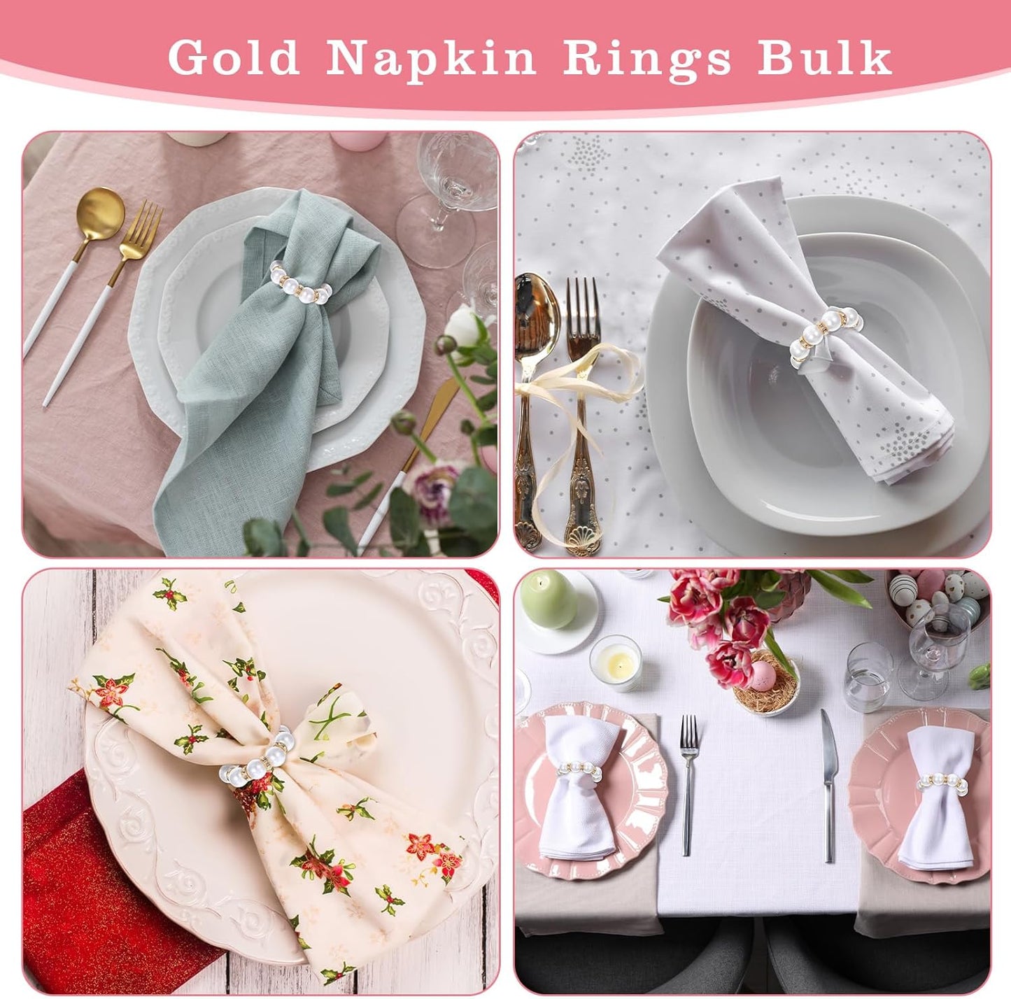 60 Pcs Wedding Pearl Napkin Rings, Pearl Napkin Rings Napkin Ring Holder Imitation Beaded White Napkin Ring Elegant Rhinestone Serviette Rings Buckle for Formal Wedding Home Dinner Party Decorations