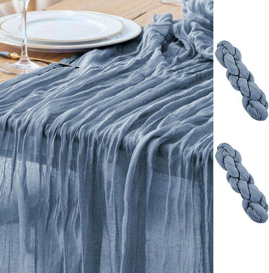 Asee'm 2pcs Cheesecloth Table Runner 120 Inches Dusty Blue Boho Gauze Cheese Cloth Runner 10FT Rustic Sheer Table Runners for Centerpiece Wedding Baby Shower Spring Easter Decoration