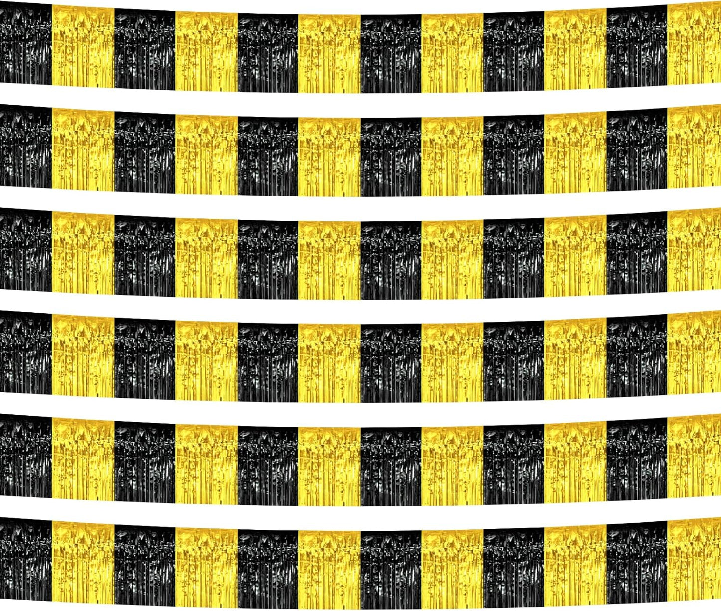 6 Pack 10 Feet Black Gold Foil Fringe Garland Metallic Tinsel Streamers Banner Wall Hanging Curtain Backdrop Banner for Parade Floats, Thanksgiving, Christmas, Birthday, Halloween Party Decorations