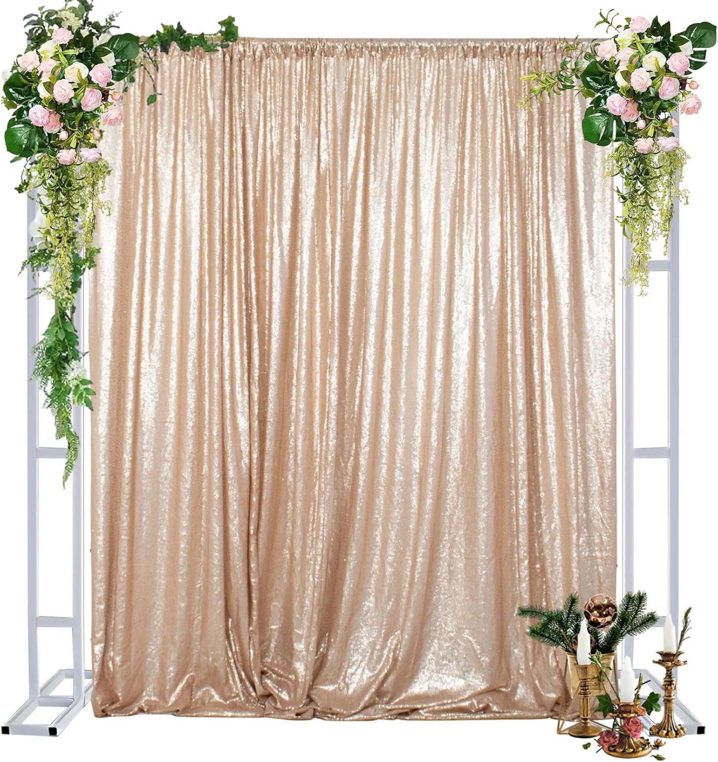 DUOBAO Sequin Backdrop 4x7Ft Sequin-Backdrop-Curtain Champagne Glitter Background Backdrops for Pictures Shimmer Wall for Backgrounds Wedding Ceremony Party Decorations